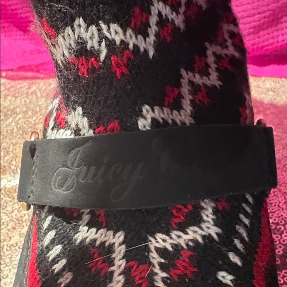 Juicy Couture Black and Red Knit Boots with Pom Pom's - Picture 4 of 5